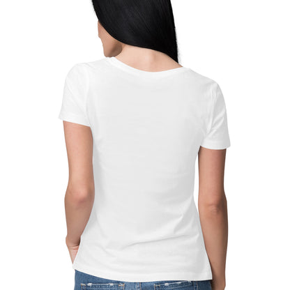 Women's Half Sleeve Round Neck Curved T-Shirt | White - FairyBellsKart