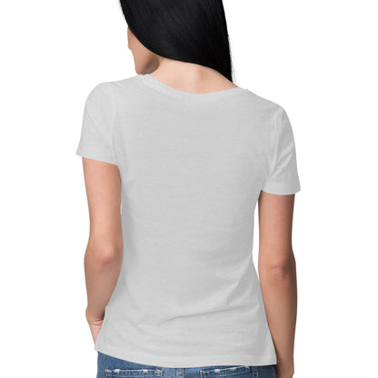 Women's Half Sleeve Round Neck Curved T-Shirt | Melange Grey - FairyBellsKart