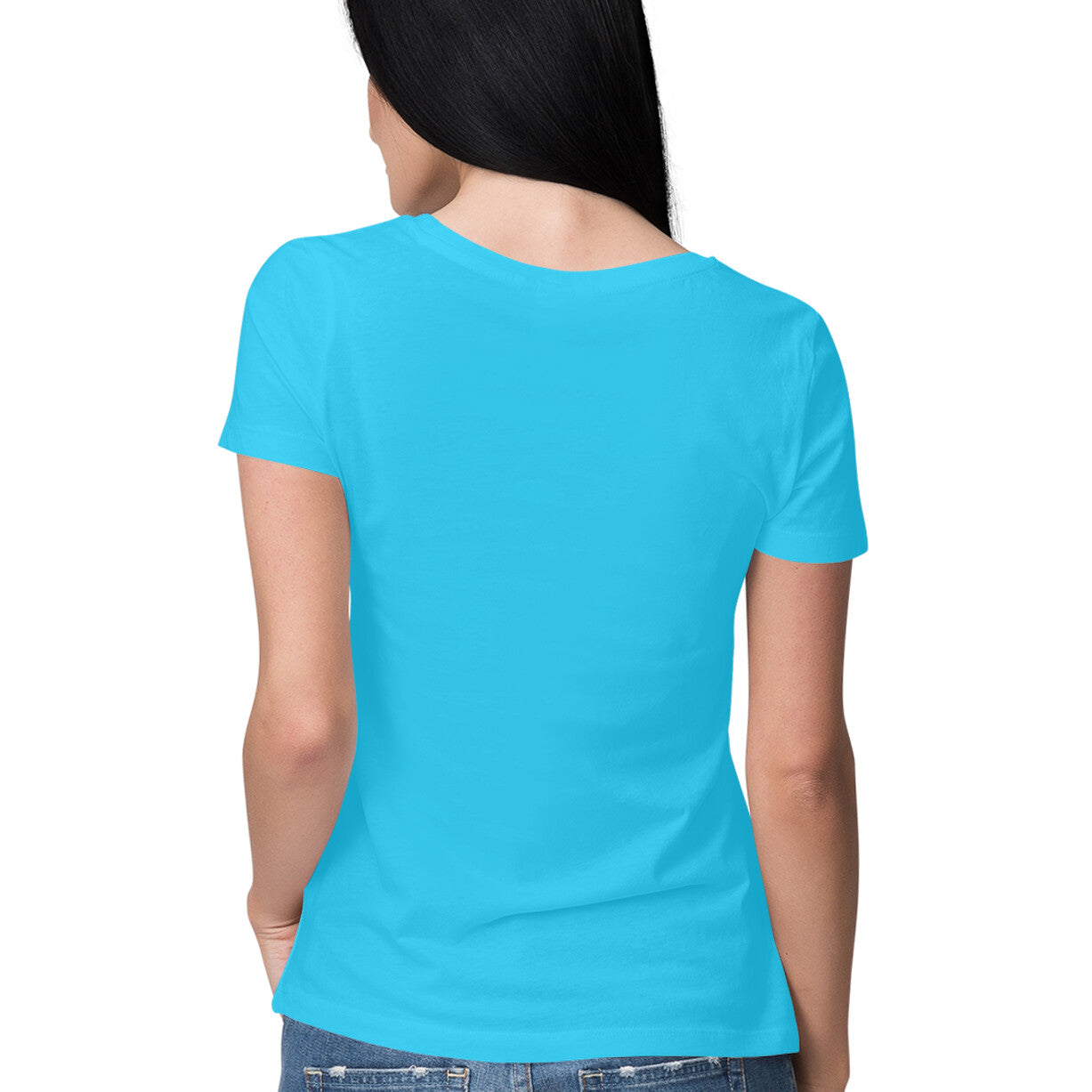 Women's Half Sleeve Round Neck Curved T-Shirt | Sky Blue - FairyBellsKart