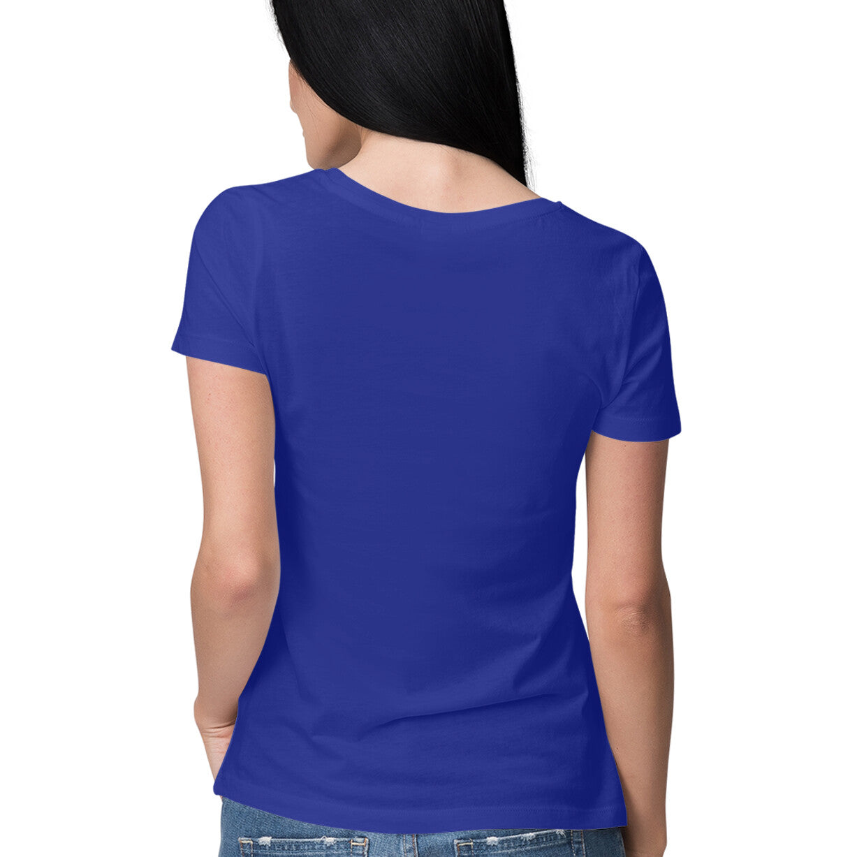 Women's Half Sleeve Round Neck Curved T-Shirt | Royal Blue - FairyBellsKart