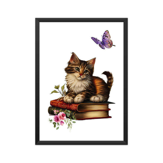 Cat on Stack of Books | Vintage | Watercolor | Wall Art | FBKD1 - FairyBellsKart