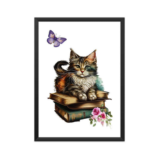Cat on Stack of Books | Vintage | Watercolor | Wall Art | FBKD2 - FairyBellsKart