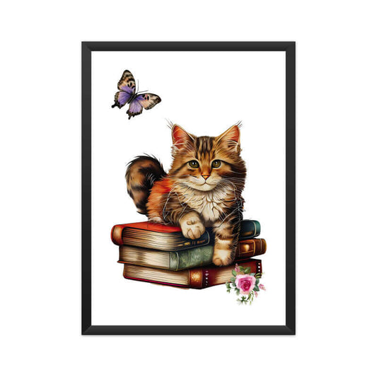 Cat on Stack of Books | Vintage | Watercolor | Wall Art | FBKD3 - FairyBellsKart