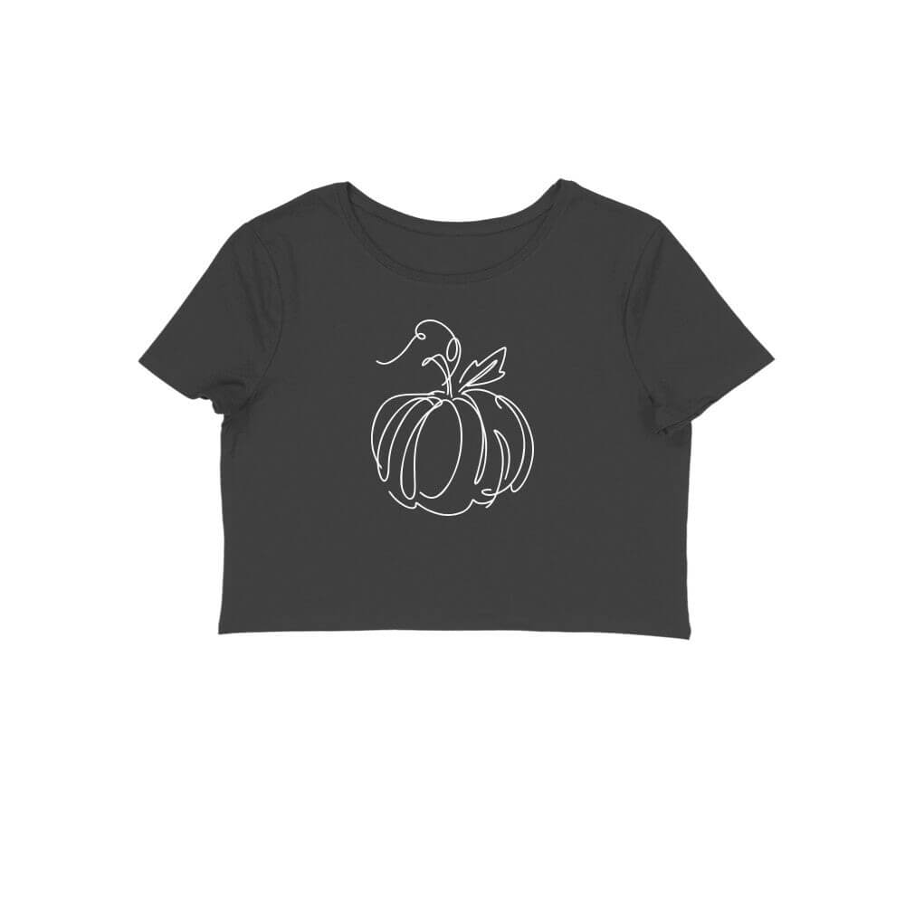 Pumpkin line art | White | Crop Tops - FairyBellsKart