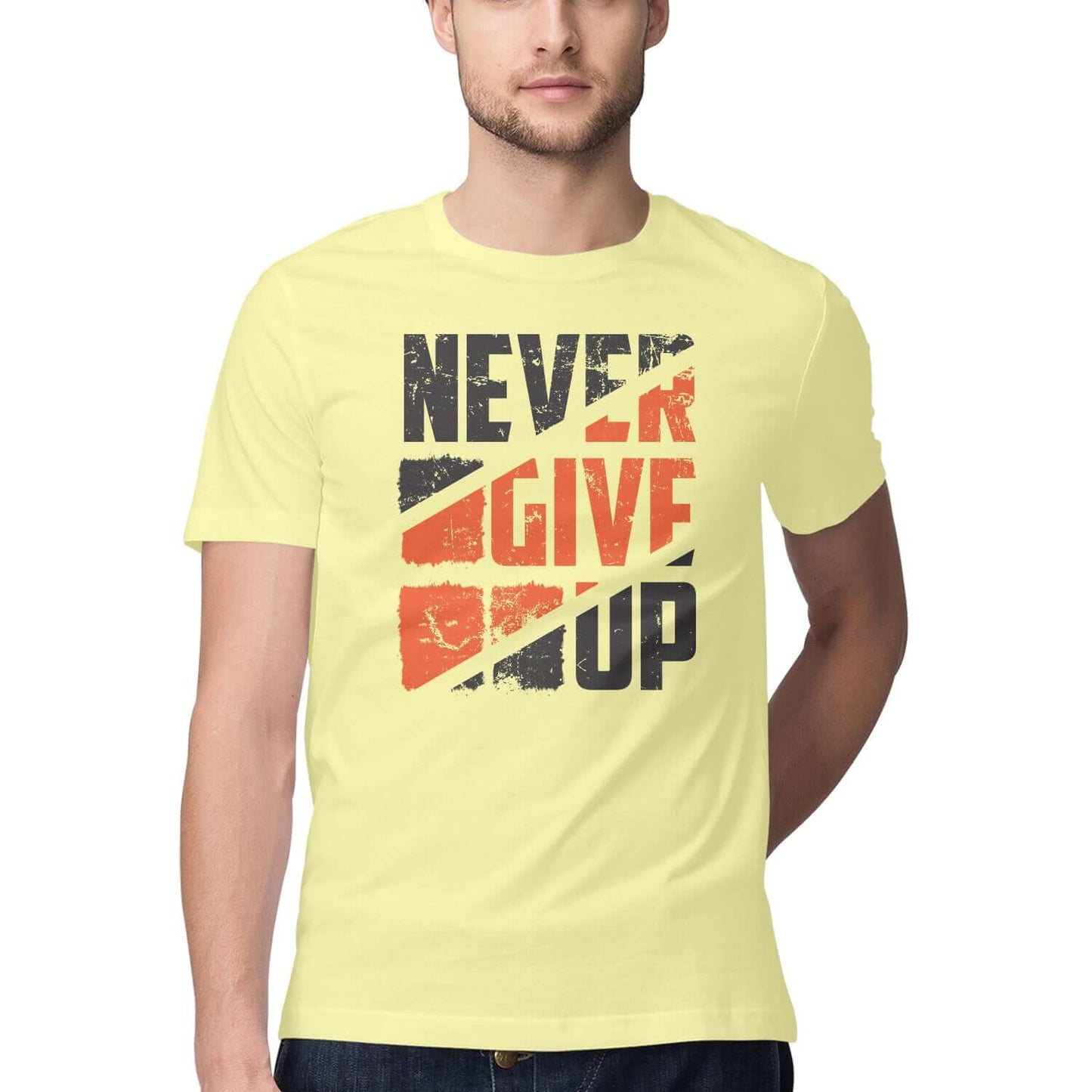 Never Give Up | Black & Orange | Men's T-Shirt - FairyBellsKart