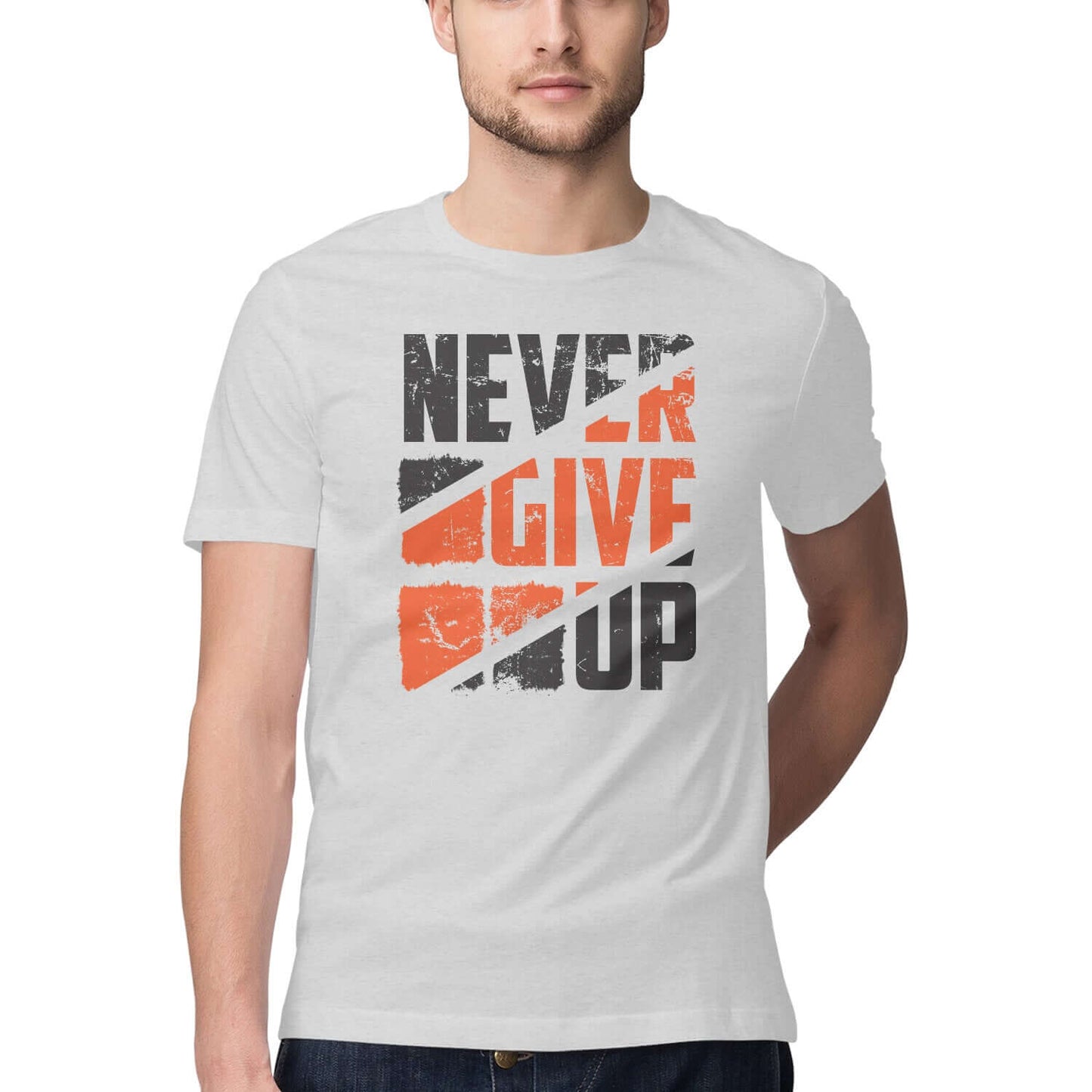 Never Give Up | Black & Orange | Men's T-Shirt - FairyBellsKart