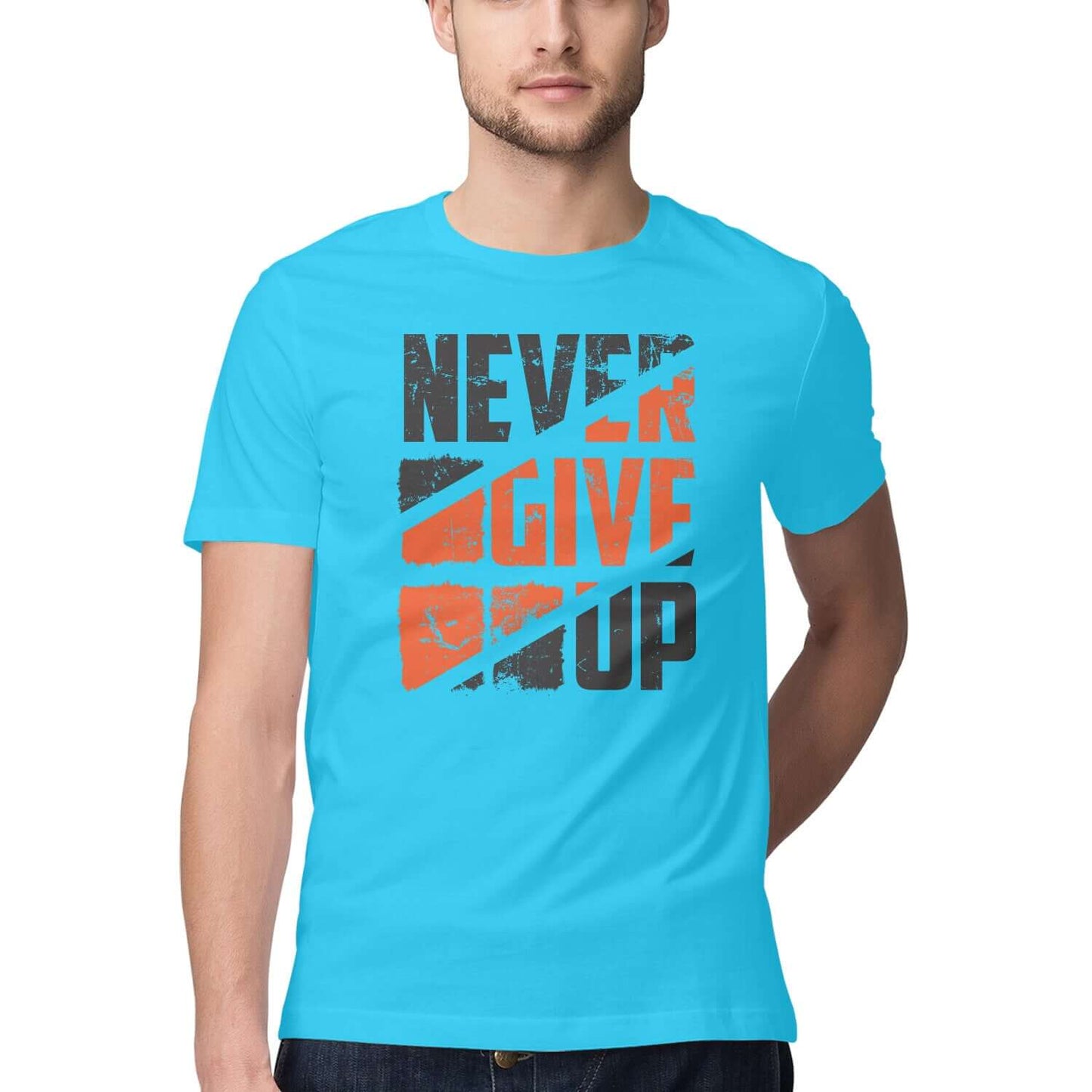 Never Give Up | Black & Orange | Men's T-Shirt at FairyBellsKart