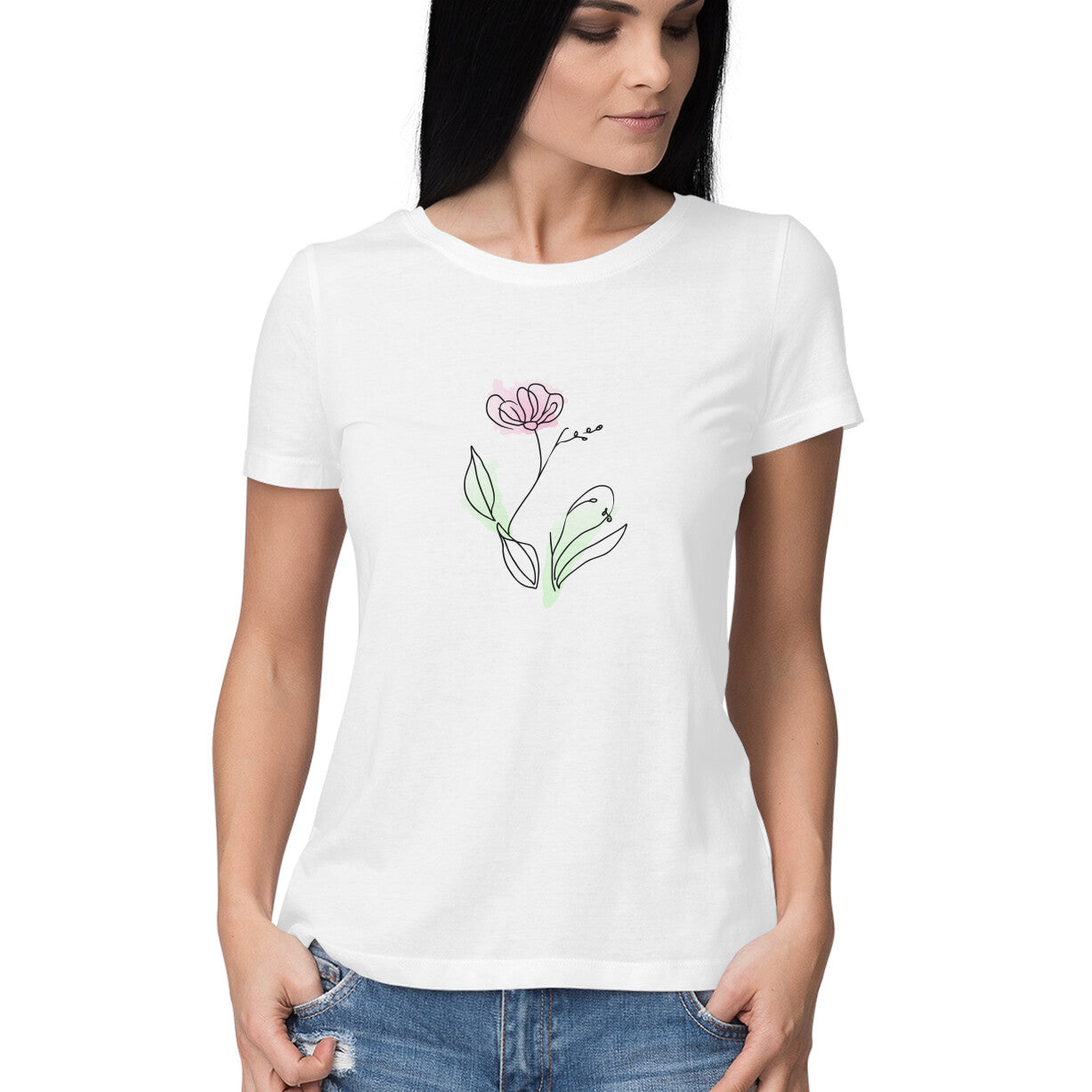 Flower Line Art | 001 | Women's T-Shirt - FairyBellsKart