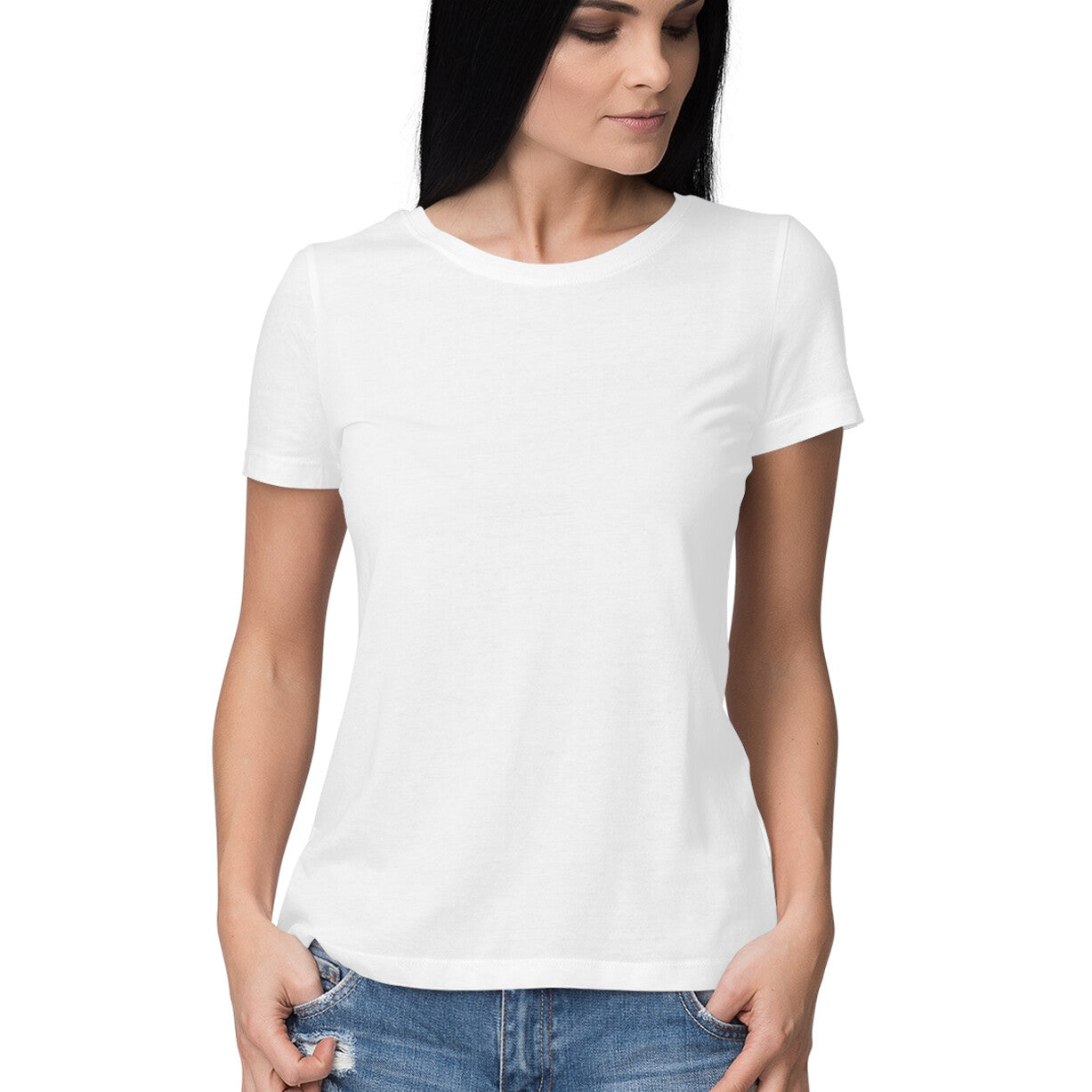 Women's Half Sleeve Round Neck Curved T-Shirt | White - FairyBellsKart