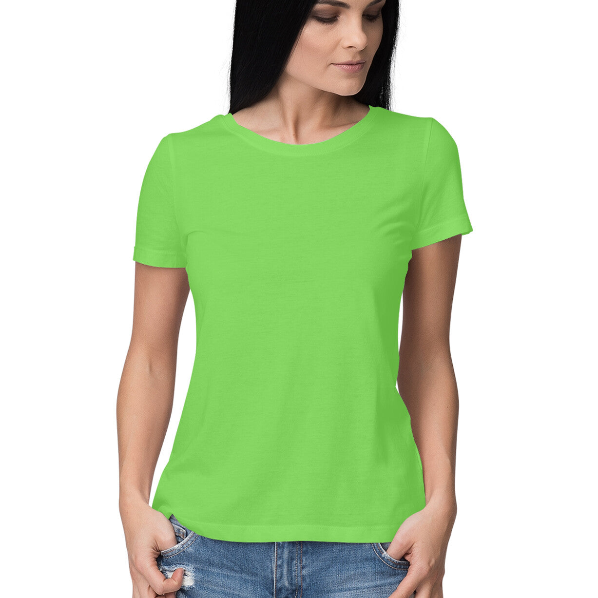 Women's Half Sleeve Round Neck Curved T-Shirt | Liril Green - FairyBellsKart