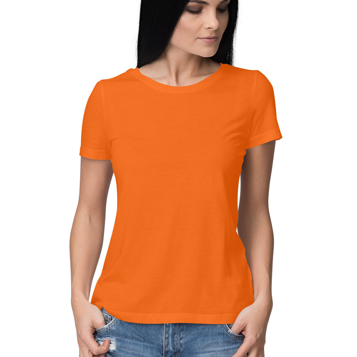 Women's Half Sleeve Round Neck Curved T-Shirt | Orange - FairyBellsKart