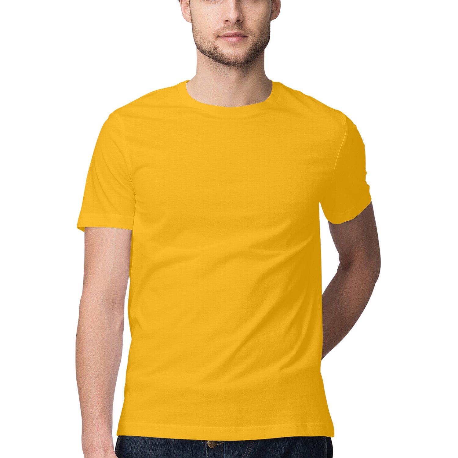 Men's Half Sleeve Round Neck Regular Fit T-Shirt | Golden Yellow - FairyBellsKart