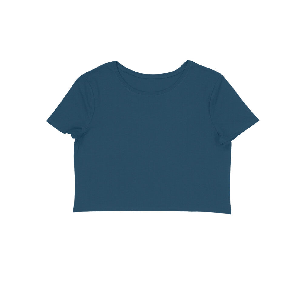 Women's Half Sleeve Round Neck Curved Crop Top | Navy Blue - FairyBellsKart