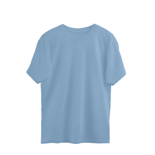 Oversized Baggy Fit Half Sleeve Round Neck T-Shirts | Baby Blue - FairyBellsKart
