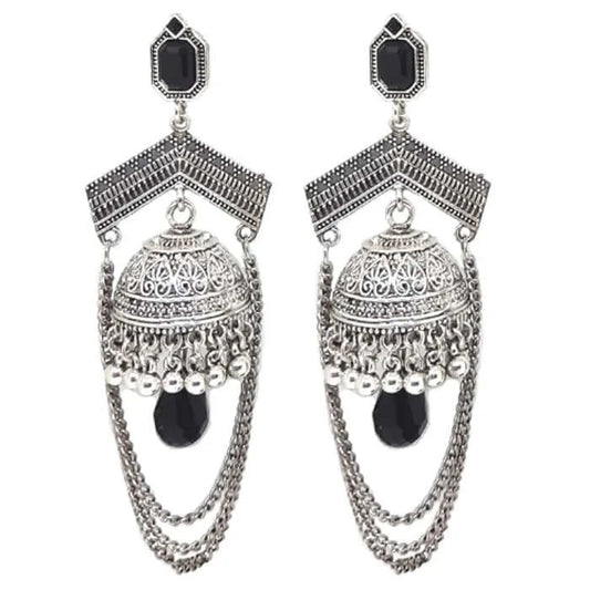 Oxidised Earrings Jewellery with Black Studded Stone | FBK91131E - FairyBellsKart