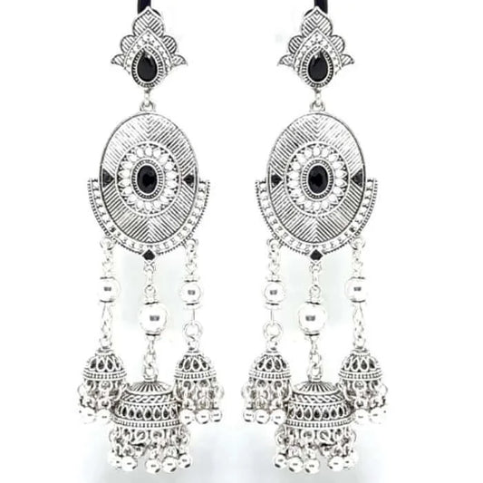 Oxidised Earrings Jewellery with Black Studded Stone | FBK91144E - FairyBellsKart
