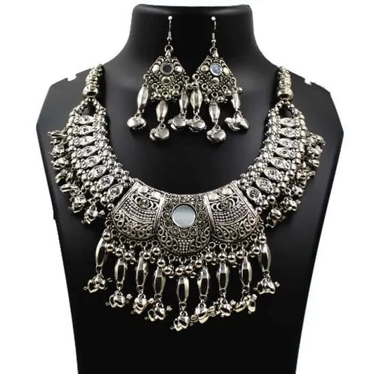Chokar Oxidised Necklace Jewellery Set | FBK911A24N1 | fairybellskart.com | Rs. 550.00