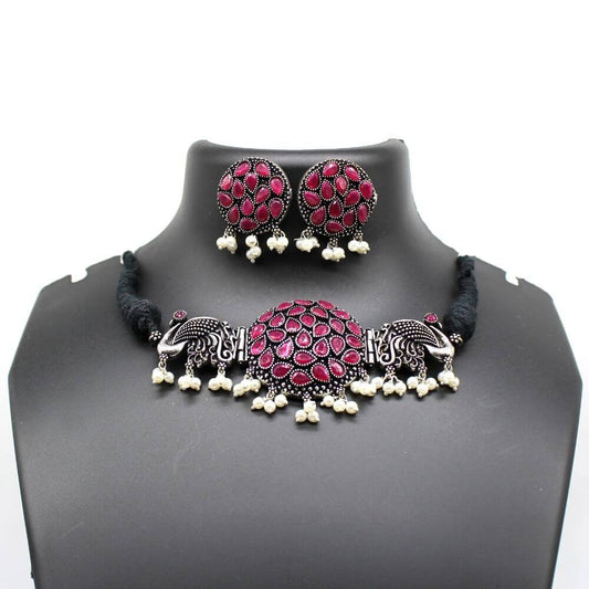 Choker Necklace Jewellery Set | Peacock | Magenta | FBK911N015 - FairyBellsKart