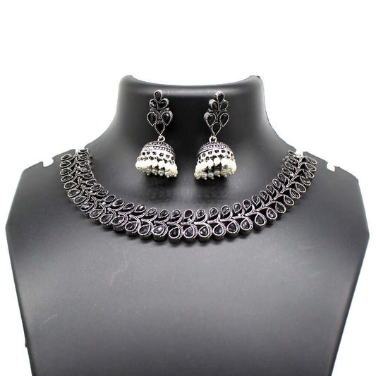 Silver Replica Choker Necklace Jewellery Set at FairyBellsKart