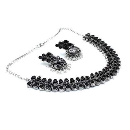 Choker Necklace Jewellery Set | Black Studded | FBK911N018 - FairyBellsKart
