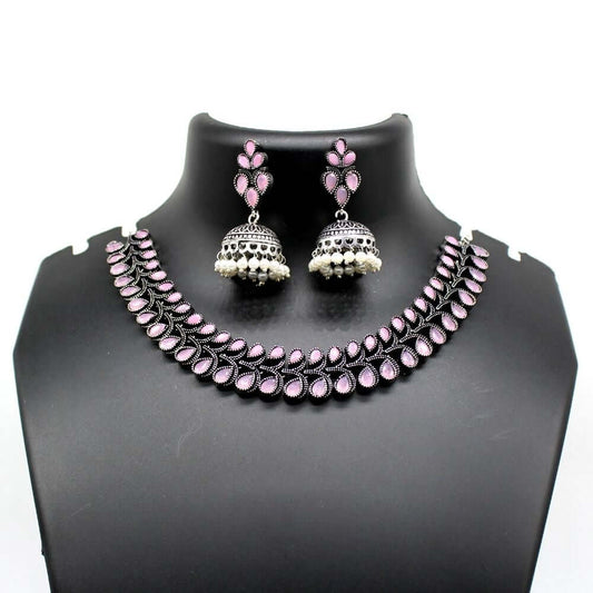 Silver Replica Choker Necklace Jewellery Set at FairyBellsKart