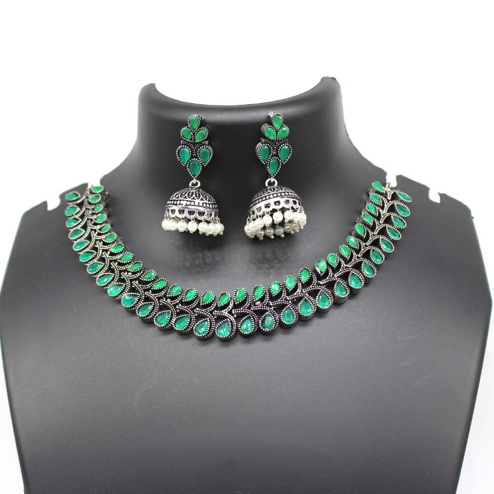 Choker Necklace Jewellery Set | Green | FBK911N020 - FairyBellsKart
