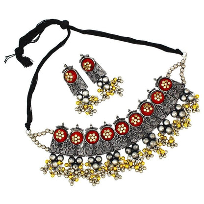 Dual Tone Choker Necklace Jewellery Set | Red | FBK911N06 - FairyBellsKart