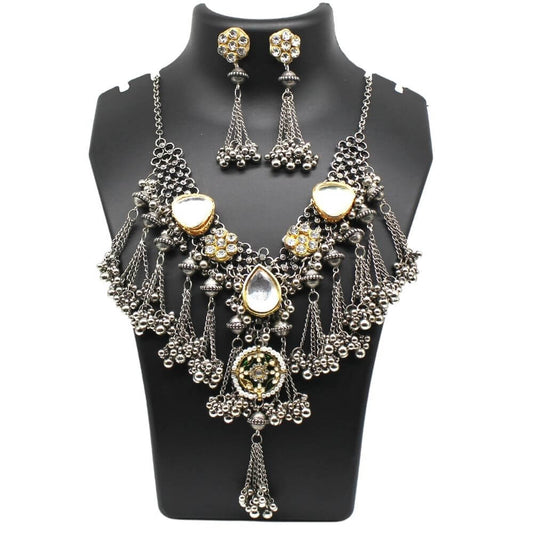 Silver Replica Dual Tone Necklace Jewellery Set at FairyBellsKart