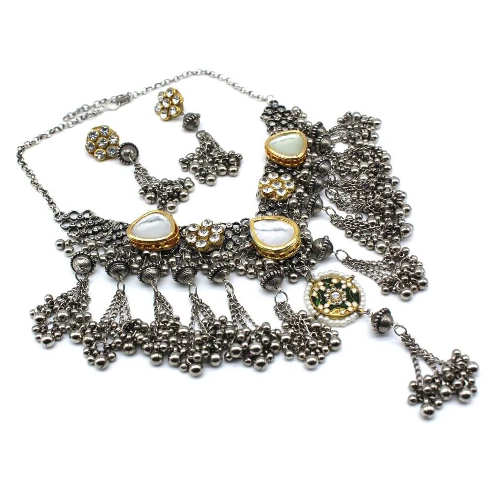 Dual Tone Necklace Jewellery Set | Kundan | FBK911N09 - FairyBellsKart