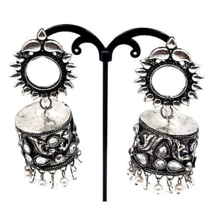 Oxidised  Mirror Earrings  with Studded Stone Jewellery | FBK911A5E - FairyBellsKart