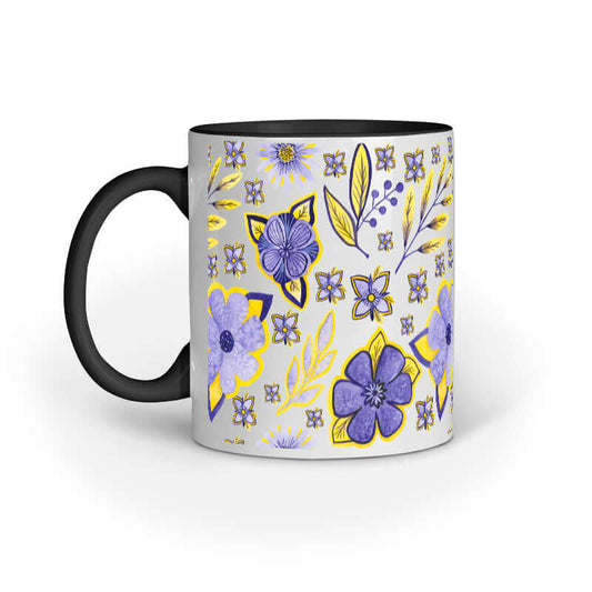 Violet Flowers Yellow Leaf | White | Mug - FairyBellsKart