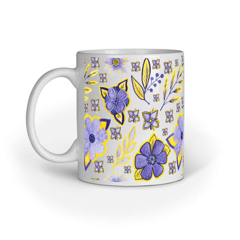 Violet Flowers Yellow Leaf | White | Mug - FairyBellsKart