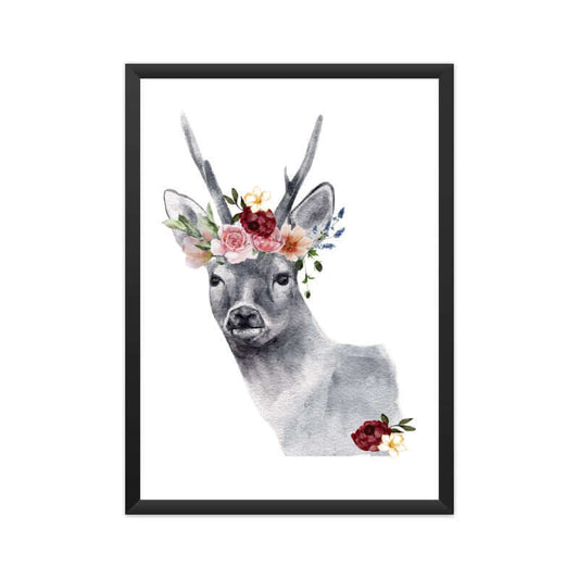 Deer Flowers Crown Head | Watercolor Portrait | Wall Art at FairyBellsKart