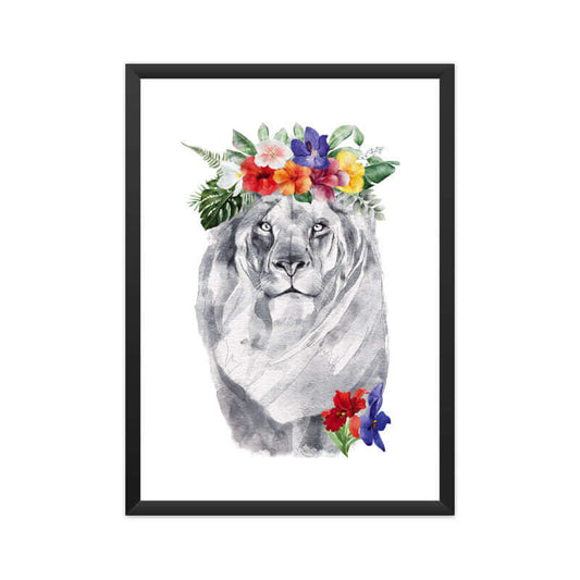 Lion Flowers Crown Head | Watercolor Portrait | Wall Art - FairyBellsKart