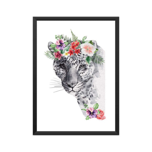 Leopard Flowers Crown Head | Watercolor Portrait | Wall Art - FairyBellsKart