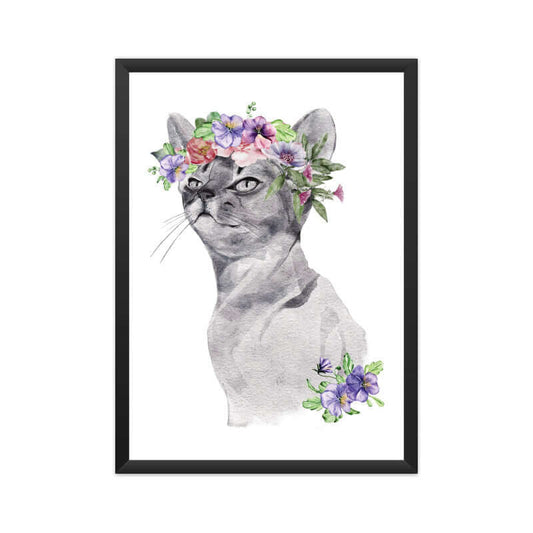 Cat Flowers Crown Head | Watercolor Portrait | Wall Art - FairyBellsKart