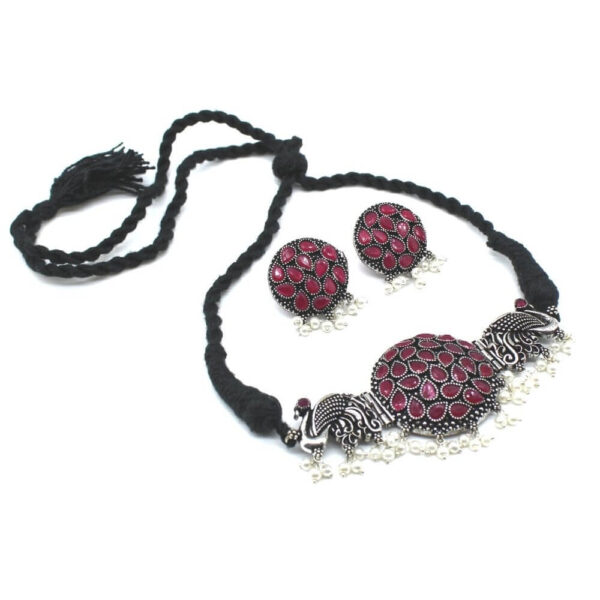 Choker Necklace Jewellery Set | Peacock | Magenta | FBK911N015 - FairyBellsKart