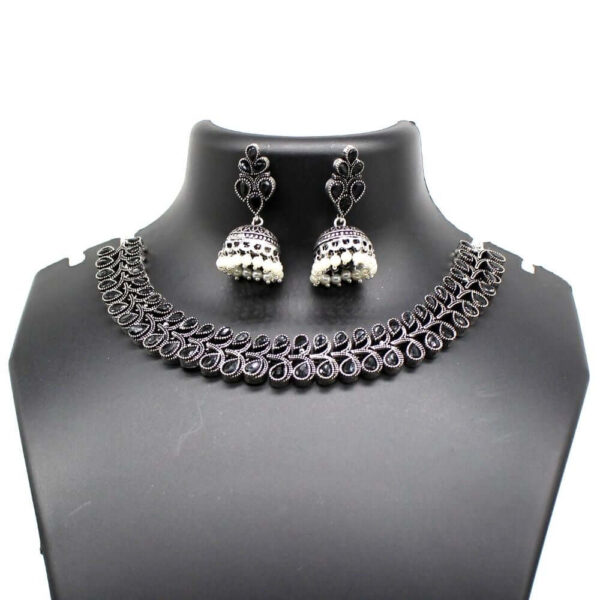 Choker Necklace Jewellery Set | Black Studded | FBK911N018 - FairyBellsKart