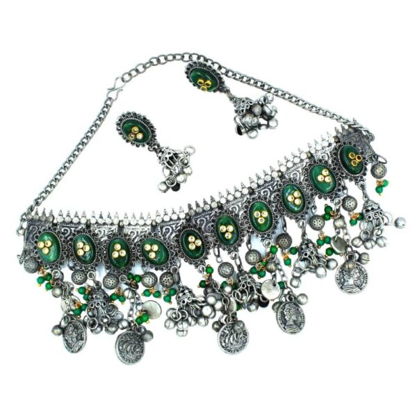 Dual Tone Choker Necklace Jewellery Set | Green | FBK911N07 - FairyBellsKart