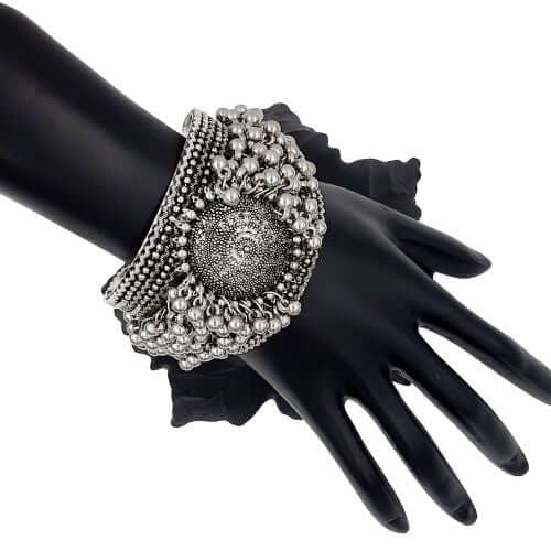 Oxidised Silver Ghungroo Cuff Kada Bracelet Jewellery | FBK911A3B - FairyBellsKart