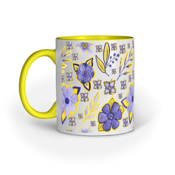 Violet Flowers Yellow Leaf | White | Mug at FairyBellsKart