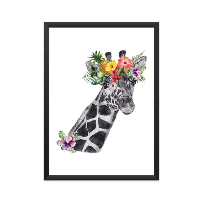 Giraffe Flowers Crown Head | Watercolor Portrait | Wall Art - FairyBellsKart