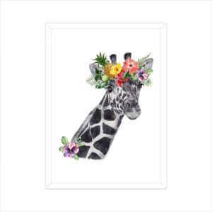 Giraffe Flowers Crown Head | Watercolor Portrait | Wall Art - FairyBellsKart