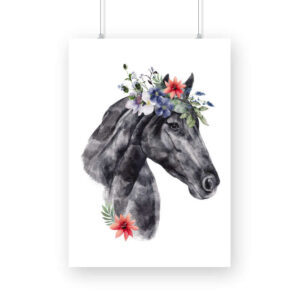 Horse Flowers Crown Head | Watercolor Portrait | Wall Art - FairyBellsKart