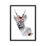 Deer Flowers Crown Head | Watercolor Portrait | Wall Art - FairyBellsKart