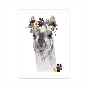 llama Flowers Crown Head | Watercolor Portrait | Wall Art - FairyBellsKart