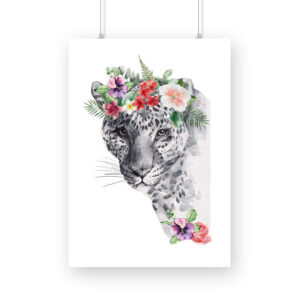 Leopard Flowers Crown Head | Watercolor Portrait | Wall Art - FairyBellsKart