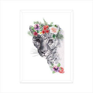 Leopard Flowers Crown Head | Watercolor Portrait | Wall Art - FairyBellsKart