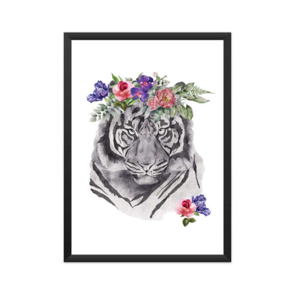 Tiger Flowers Crown Head | Watercolor Portrait | Wall Art - FairyBellsKart