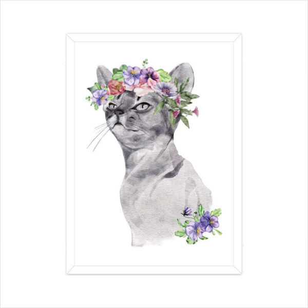 Cat Flowers Crown Head | Watercolor Portrait | Wall Art - FairyBellsKart